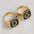 Dolce & Gabbana Gold-Tone Real Brass Black Enamel "DG" Adjustable Rings