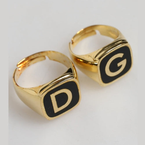 Dolce & Gabbana Gold-Tone Real Brass Black Enamel "DG" Adjustable Rings