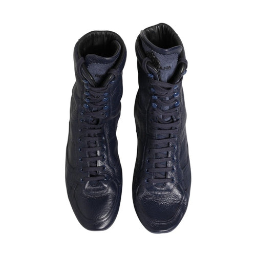 Dolce & Gabbana Dark Blue Deer Leather Mid Calf Boots Shoes
