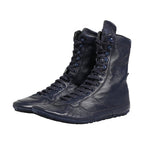 Dolce & Gabbana Dark Blue Deer Leather Mid Calf Boots Shoes