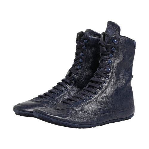 Dolce & Gabbana Dark Blue Deer Leather Mid Calf Boots Shoes