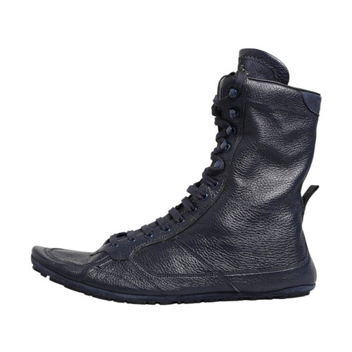 Dolce & Gabbana Dark Blue Deer Leather Mid Calf Boots Shoes