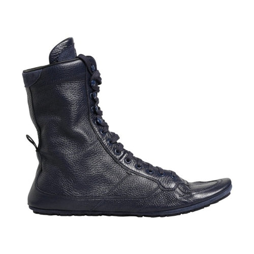 Dolce & Gabbana Dark Blue Deer Leather Mid Calf Boots Shoes