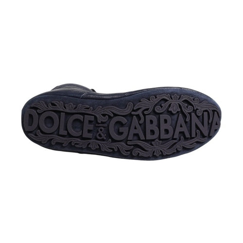 Dolce & Gabbana Dark Blue Deer Leather Mid Calf Boots Shoes