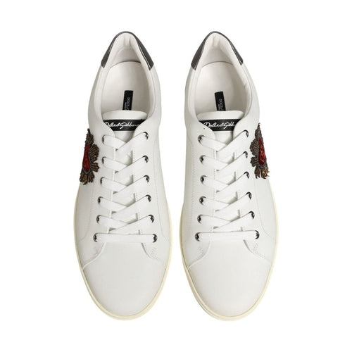 Dolce & Gabbana White Leather Heart Embellished Sneakers Shoes