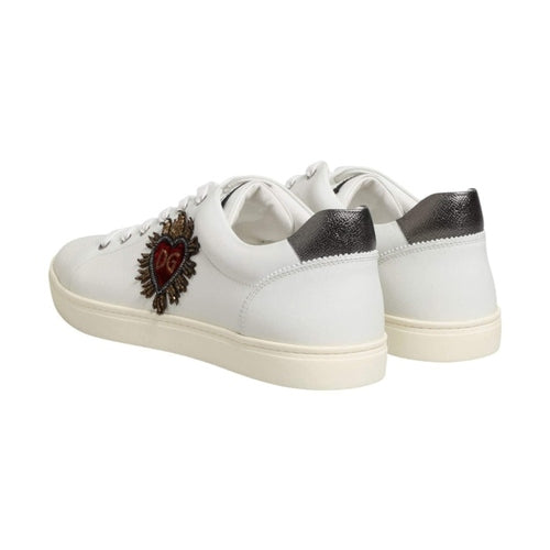 Dolce & Gabbana White Leather Heart Embellished Sneakers Shoes