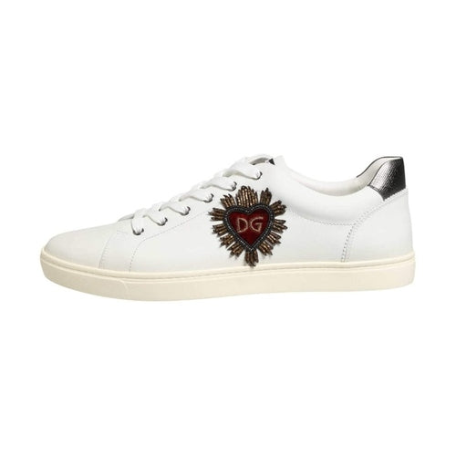 Dolce & Gabbana White Leather Heart Embellished Sneakers Shoes