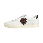 Dolce & Gabbana White Leather Heart Embellished Sneakers Shoes