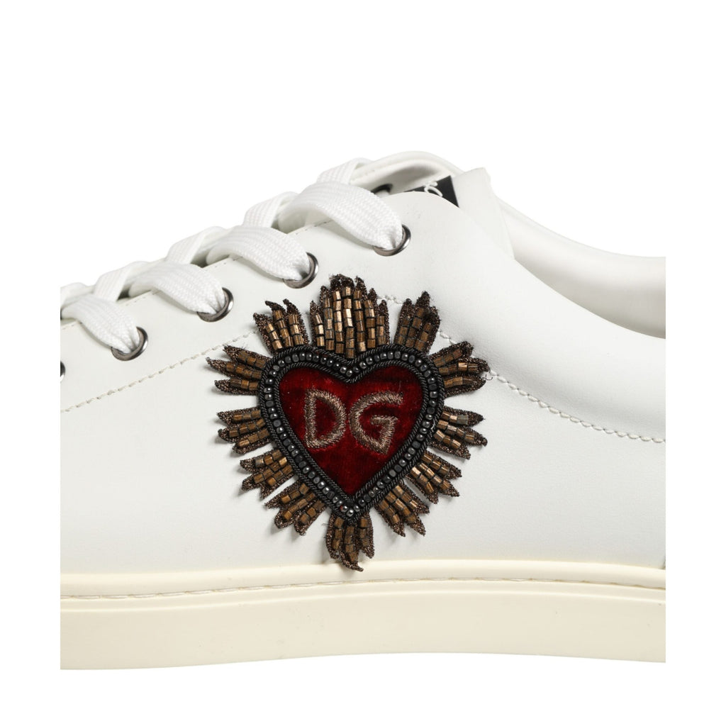 Dolce & Gabbana White Leather Heart Embellished Sneakers Shoes