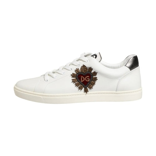 Dolce & Gabbana White Leather Heart Embellished Sneakers Shoes