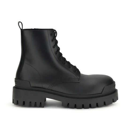 Balenciaga Black Calf Leather Bos Taurus Lace-Up Boots