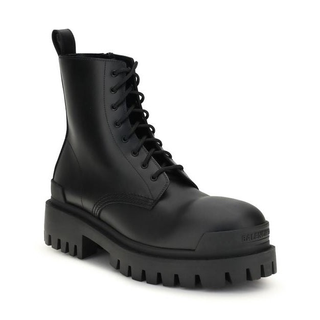 Balenciaga Black Calf Leather Bos Taurus Lace-Up Boots