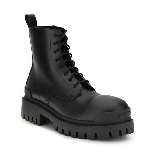 Balenciaga Black Calf Leather Bos Taurus Lace-Up Boots