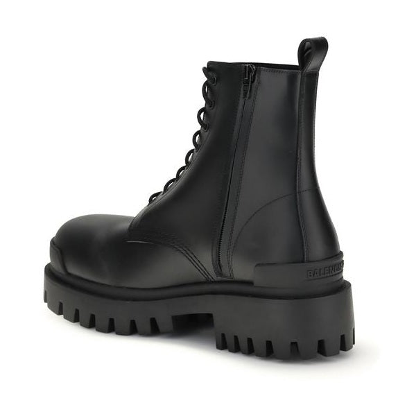 Balenciaga Black Calf Leather Bos Taurus Lace-Up Boots