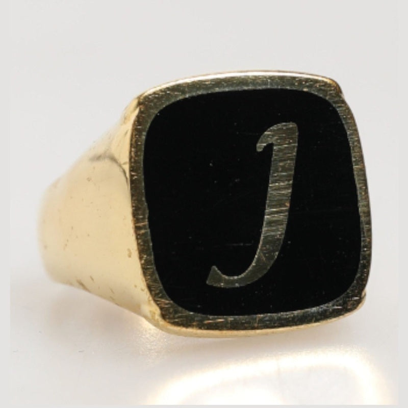 Dolce & Gabbana Gold-Tone Real Brass Black Enamel "J" Adjustable Rings