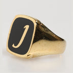Dolce & Gabbana Gold-Tone Real Brass Black Enamel "J" Adjustable Rings