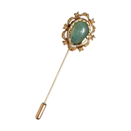 Dolce & Gabbana Gold Tone Green Stone Antique Men Accessory Brooch Pin