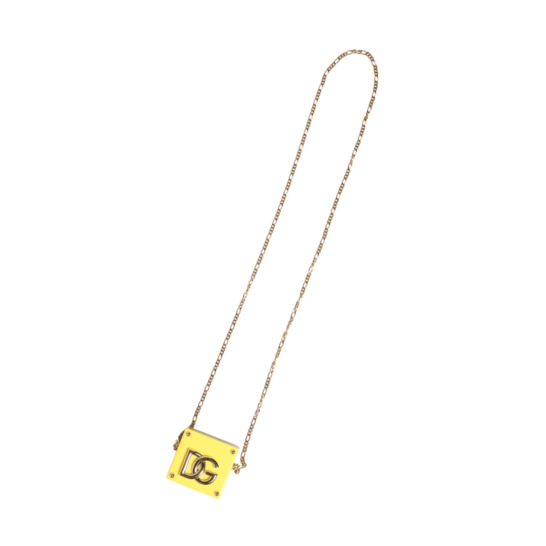Dolce & Gabbana Yellow DG Logo Plaque Cover Gold Chain Airpods Case