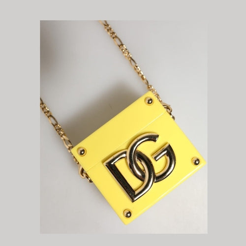 Dolce & Gabbana Yellow DG Logo Plaque Cover Gold Chain Airpods Case
