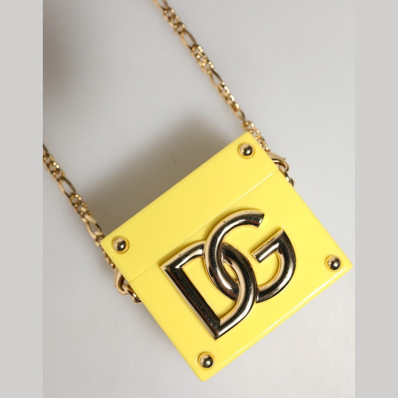 Dolce & Gabbana Yellow DG Logo Plaque Cover Gold Chain Airpods Case