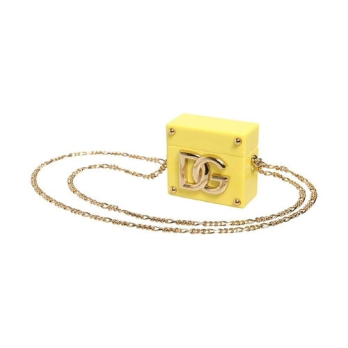Dolce & Gabbana Yellow DG Logo Plaque Cover Gold Chain Airpods Case