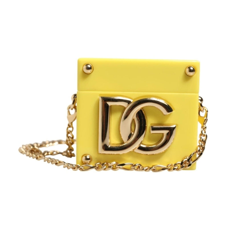 Dolce & Gabbana Yellow DG Logo Plaque Cover Gold Chain Airpods Case