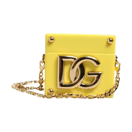Dolce & Gabbana Yellow DG Logo Plaque Cover Gold Chain Airpods Case