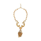 Dolce & Gabbana Gold Ceramic Crystal Cherub Baroque Pendant Necklace