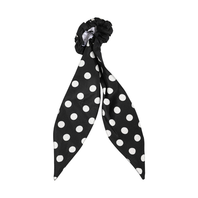 Dolce & Gabbana Black Cotton Polka Dot Scarf Tie Accessory Hair Scrunchie