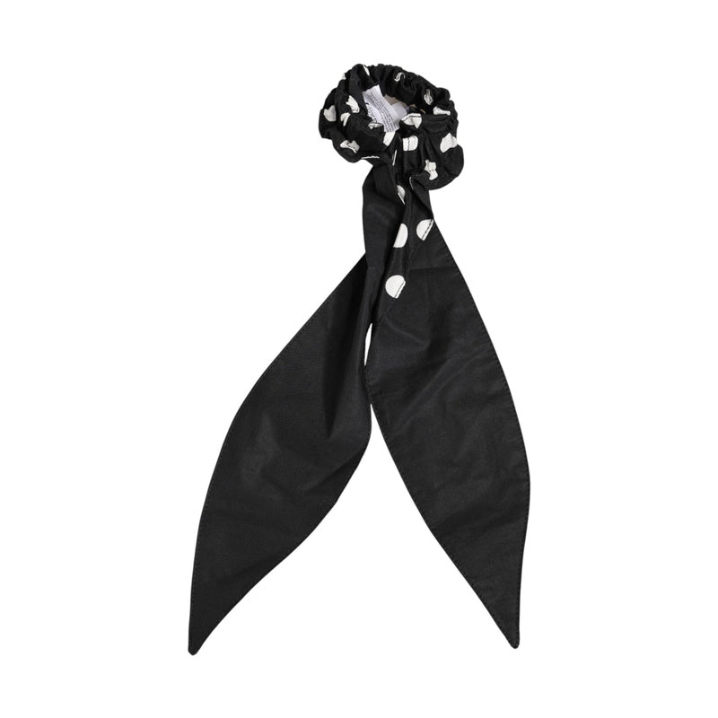 Dolce & Gabbana Black Cotton Polka Dot Scarf Tie Accessory Hair Scrunchie