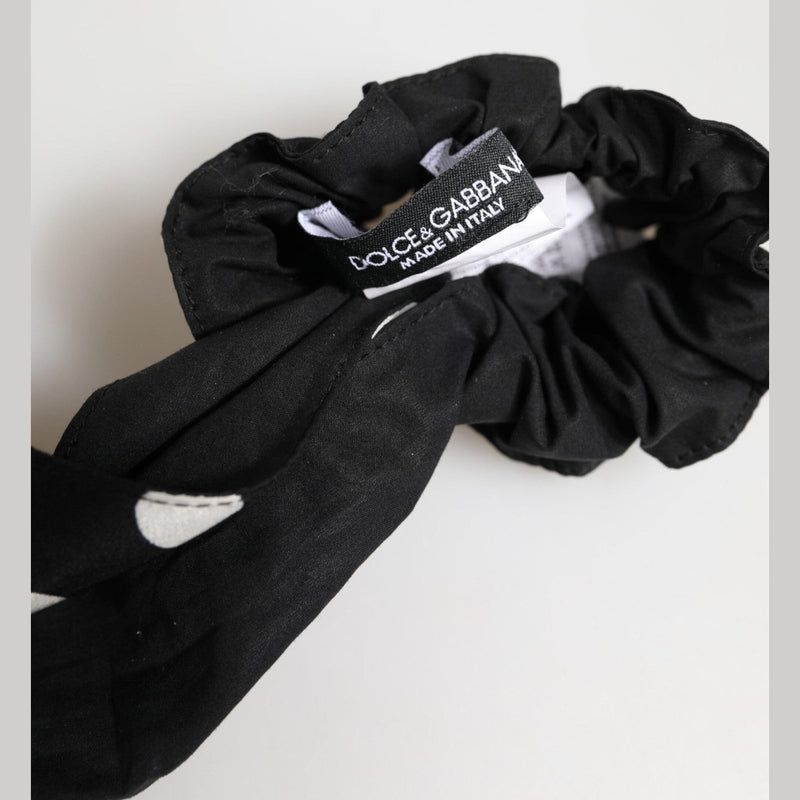 Dolce & Gabbana Black Cotton Polka Dot Scarf Tie Accessory Hair Scrunchie