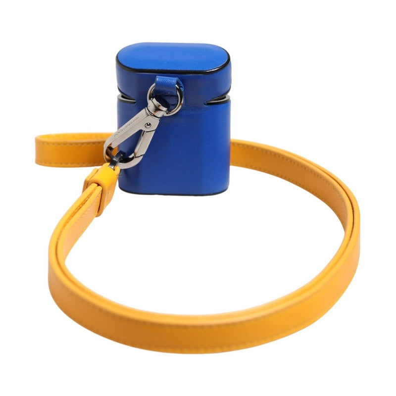 Dolce & Gabbana Blue Yellow Calfskin Leather Logo Strap Men Airpods Case