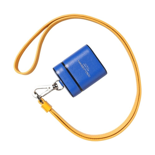 Dolce & Gabbana Blue Yellow Calfskin Leather Logo Strap Men Airpods Case