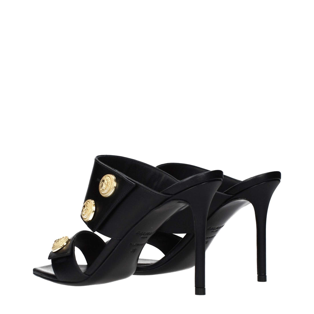 Balmain Black Leather Stiletto Heel Sandals