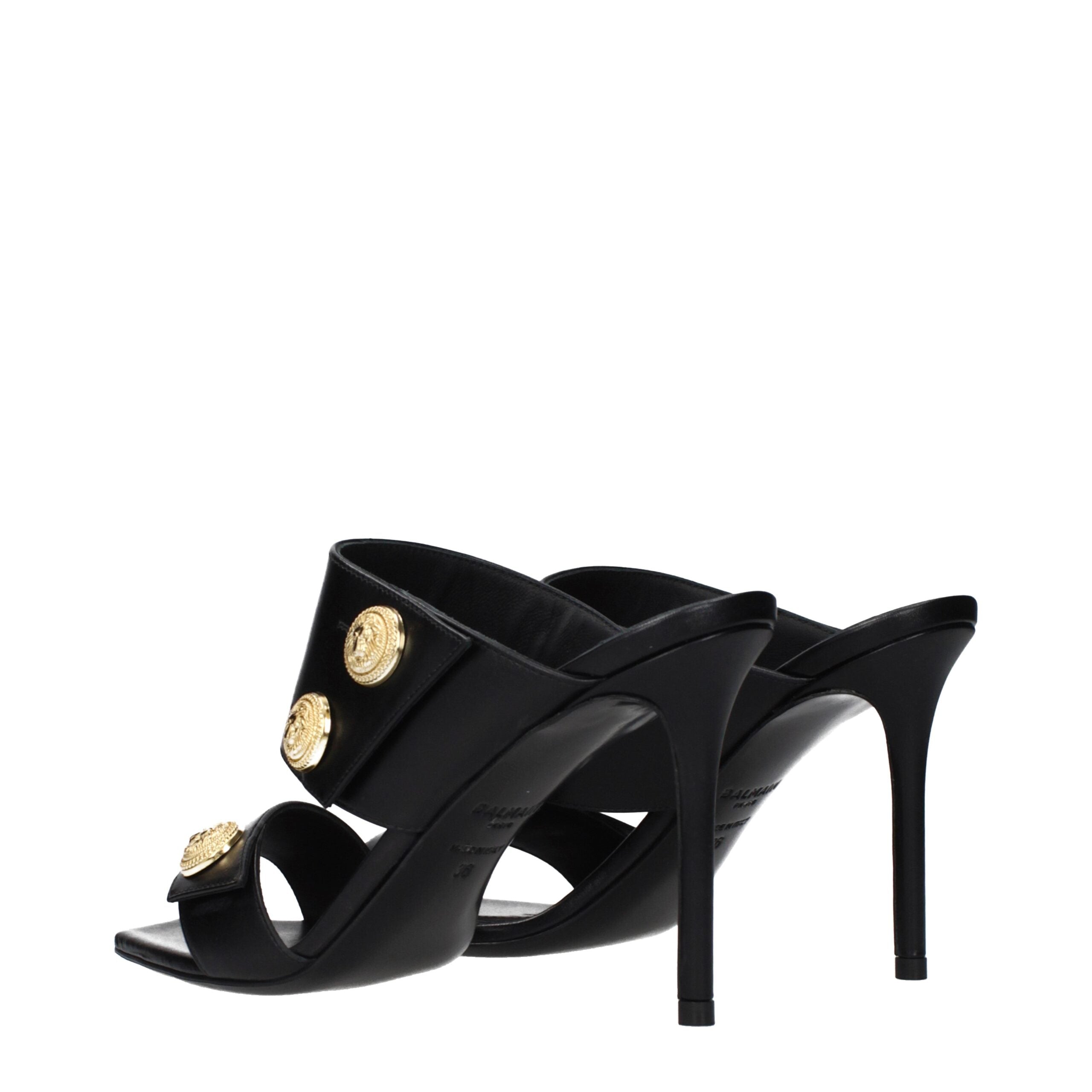 Balmain Black Leather Stiletto Heel Sandals