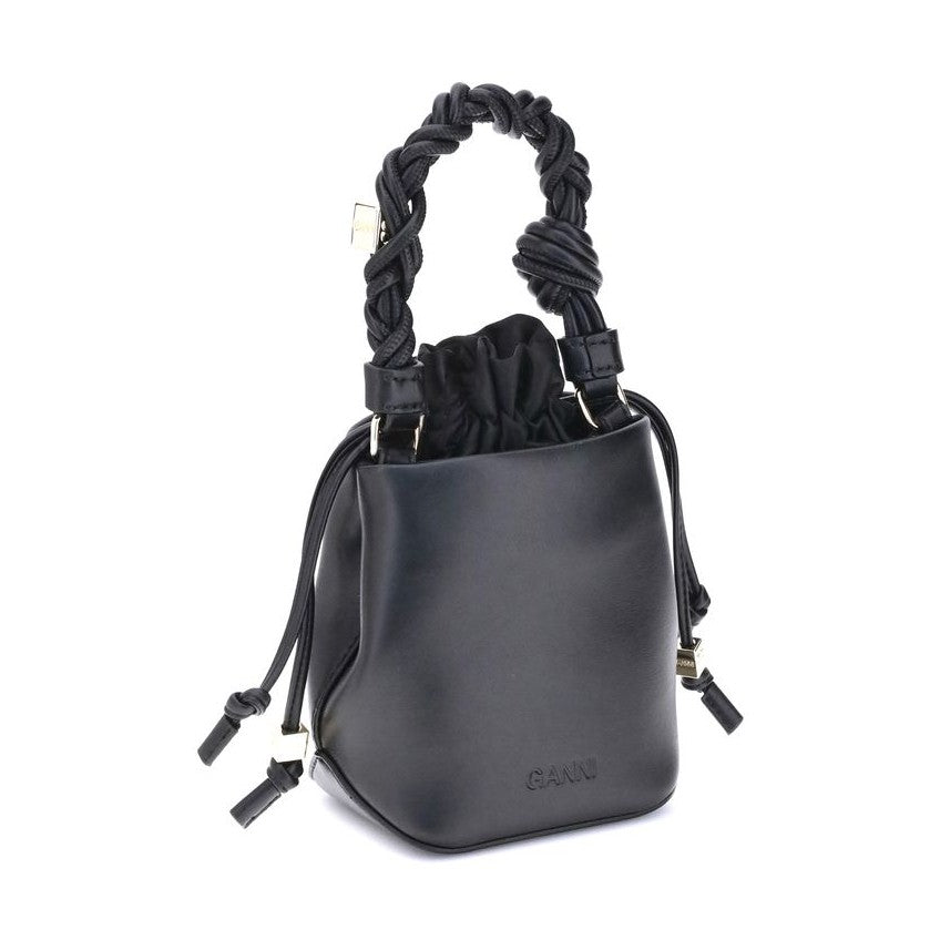 Ganni Black Recycled Leather Backet Bag