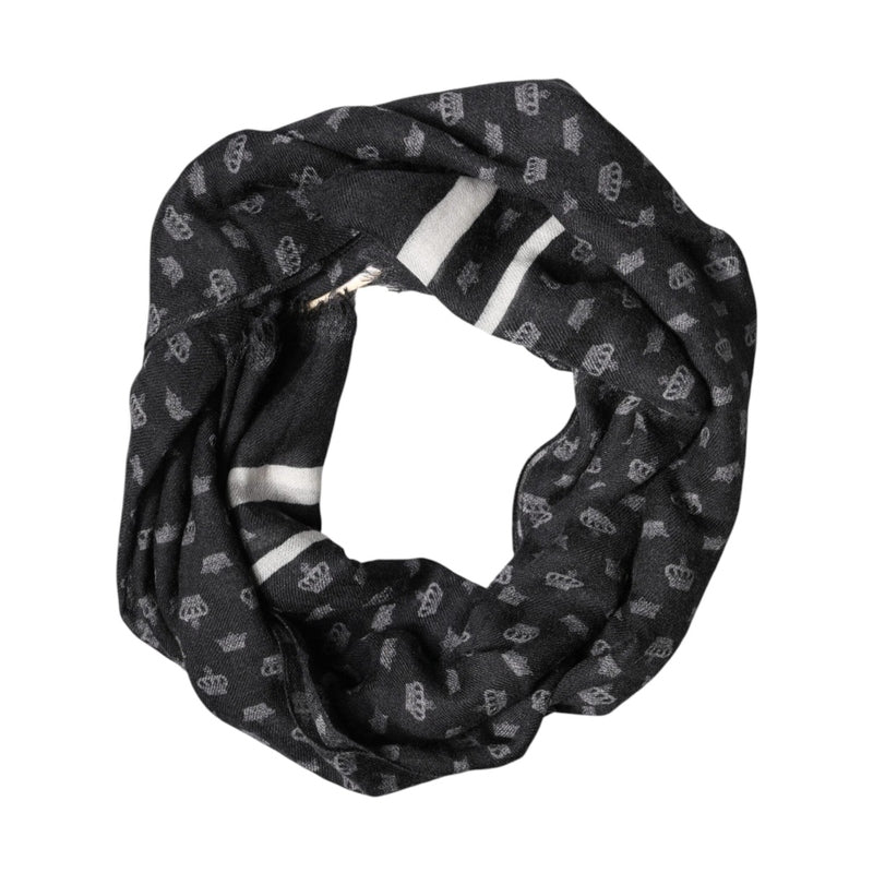 Dolce & Gabbana Black Crown Cashmere Neck Wrap Shawl Scarf