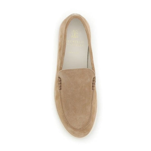 Brunello Cucinelli Beige Calf Leather Bos Taurus Slip-On Loafers