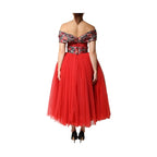 Dolce & Gabbana Red Floral Off Shoulder A-line Gown Dress