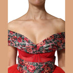 Dolce & Gabbana Red Floral Off Shoulder A-line Gown Dress