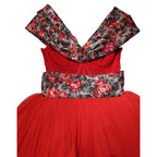 Red Floral Off Shoulder A-line Gown Dress