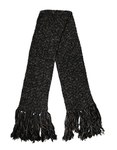 Dolce & Gabbana Black Wool Fringes Neck Wrap Foulard Scarf