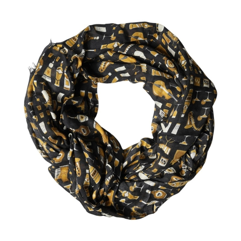 Dolce & Gabbana Black Jazz Club Print Neck Wrap Shawl Scarf