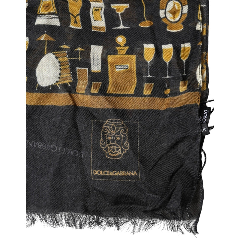 Dolce & Gabbana Black Jazz Club Print Neck Wrap Shawl Scarf