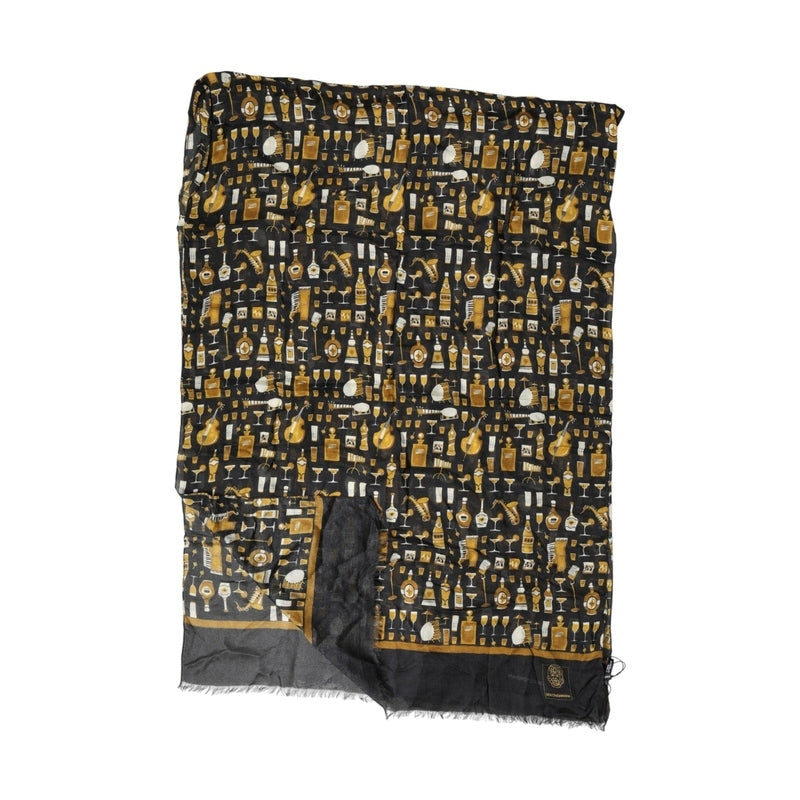 Dolce & Gabbana Black Jazz Club Print Neck Wrap Shawl Scarf