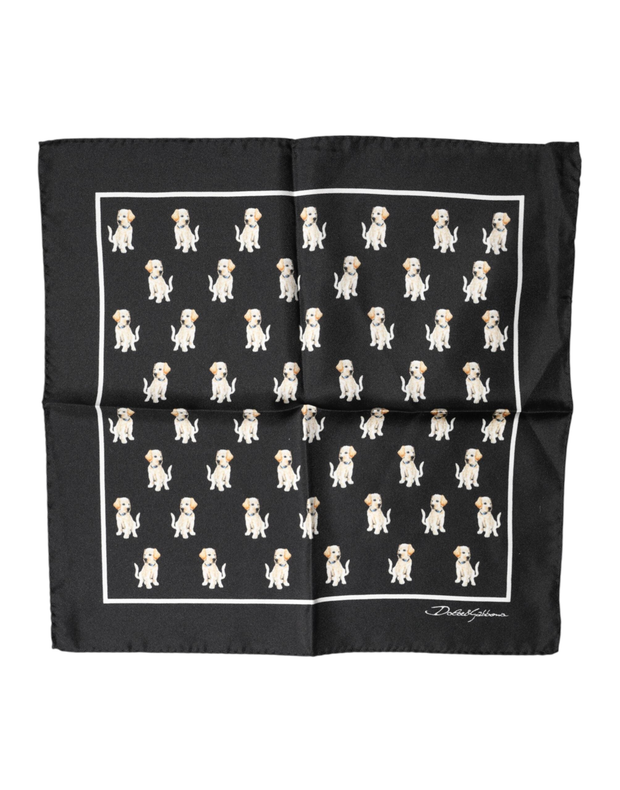 Dolce & Gabbana Black Dog Print Square Handkerchief Scarf