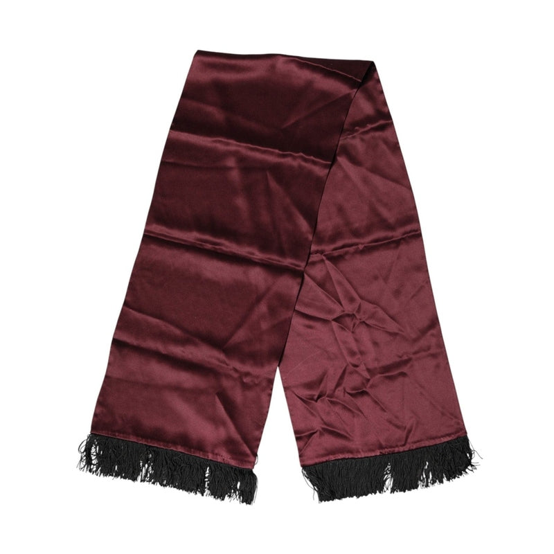 Dolce & Gabbana Maroon Silk Satin Fringes Neck Foulard Scarf