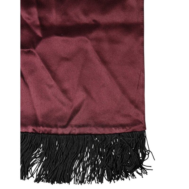 Dolce & Gabbana Maroon Silk Satin Fringes Neck Foulard Scarf
