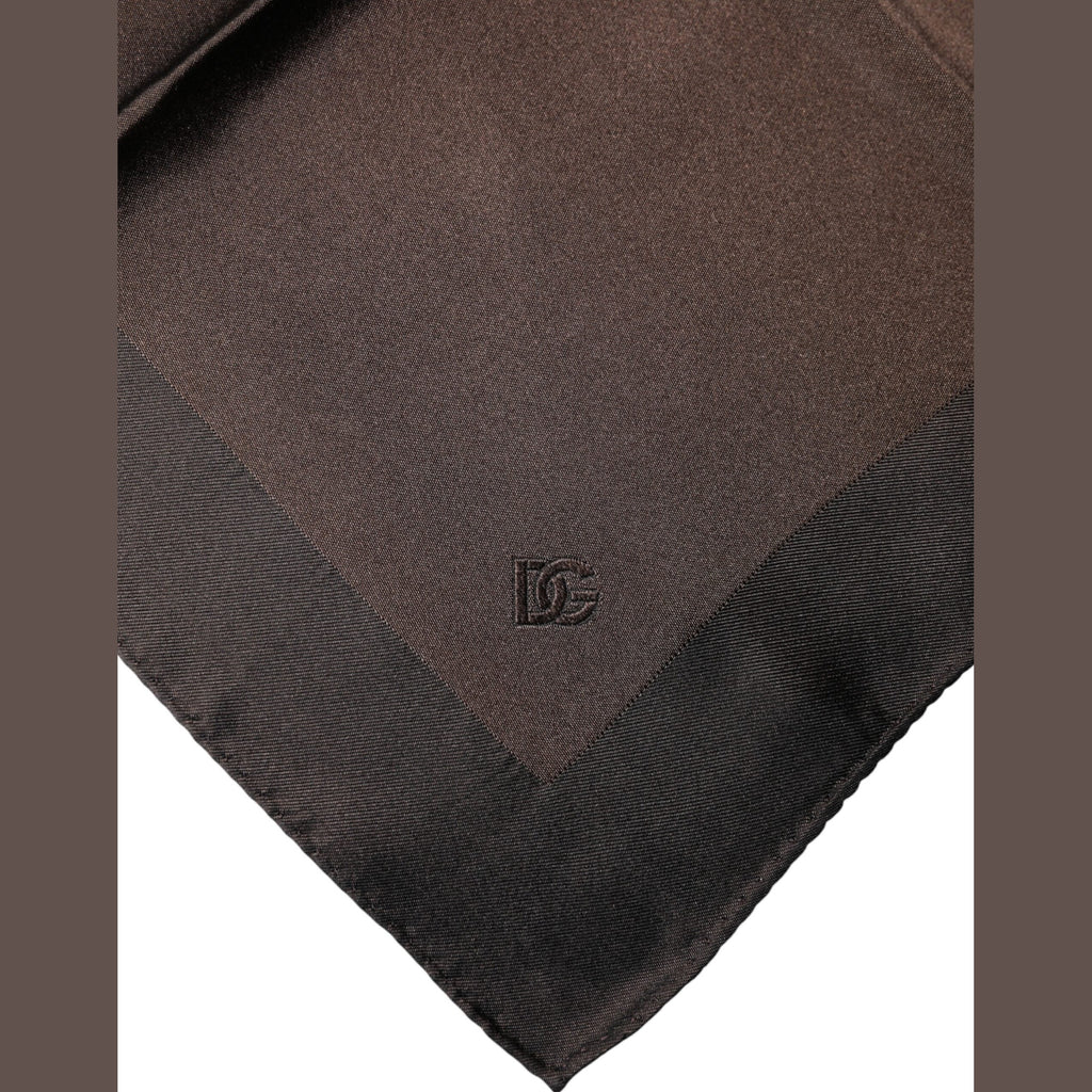 Dolce & Gabbana Brown Logo Silk Square Handkerchief Scarf