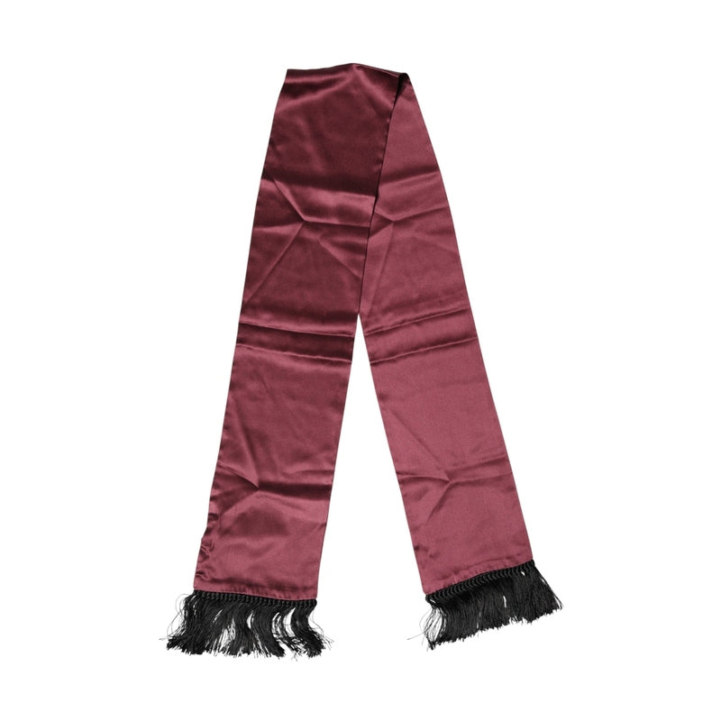 Dolce & Gabbana Maroon Silk Satin Fringes Neck Foulard Scarf